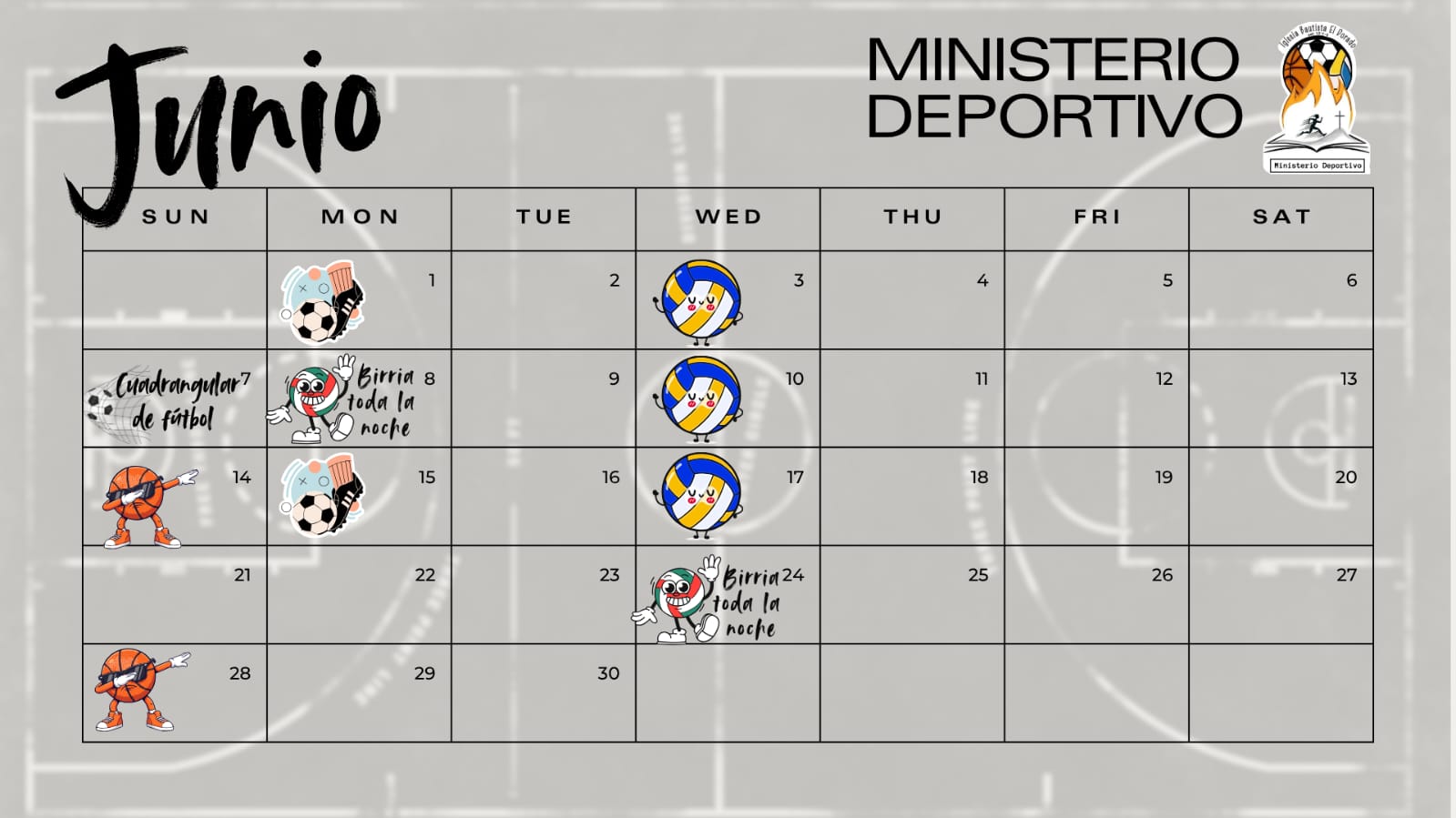 Calendario Junio ministerio deportivo 2026.jpeg